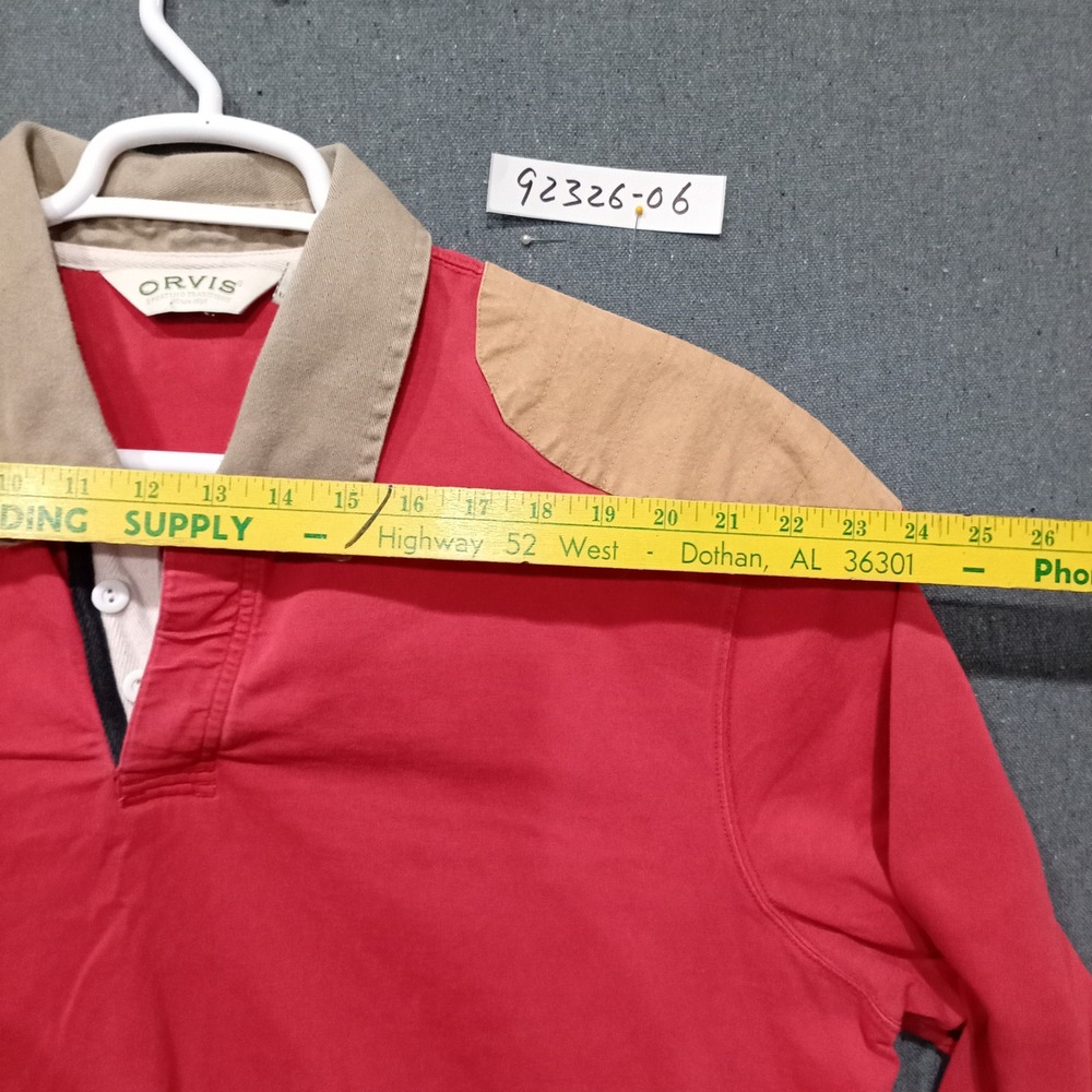 Orvis Mens XL Red Long Sleeve Polo Shirt Cotton Shooting Patches Outdoor Rugged - Picture 6 of 9
